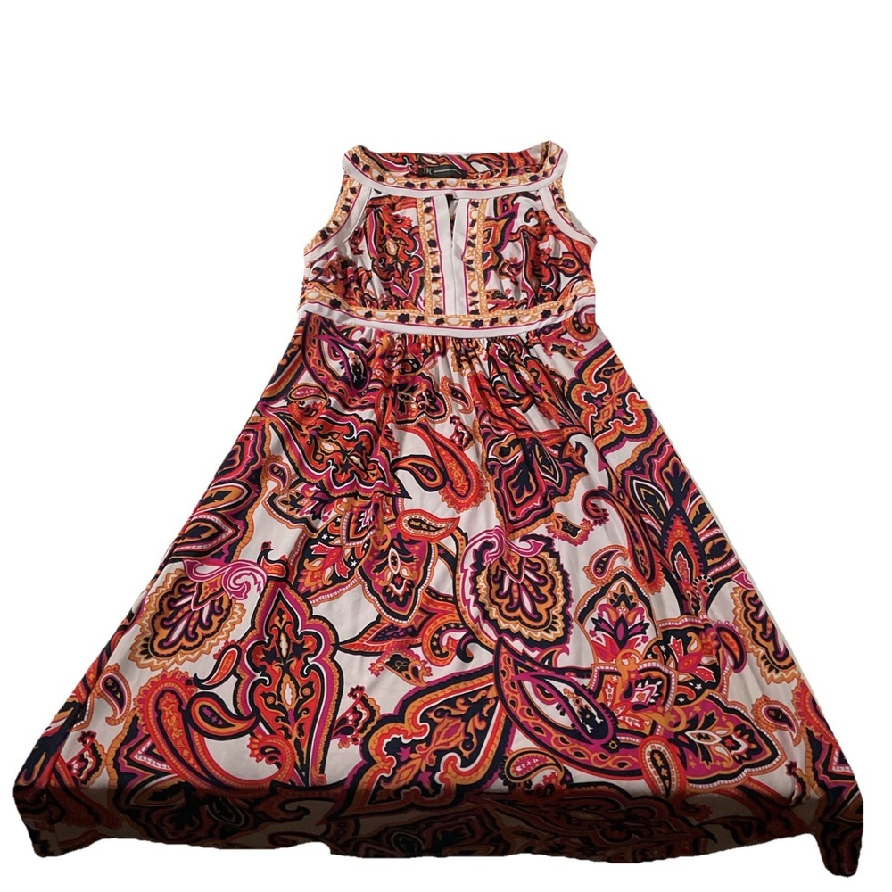 INC International Concepts Orange Paisley Keyhole Front Stretch Blouse Sz XS J73